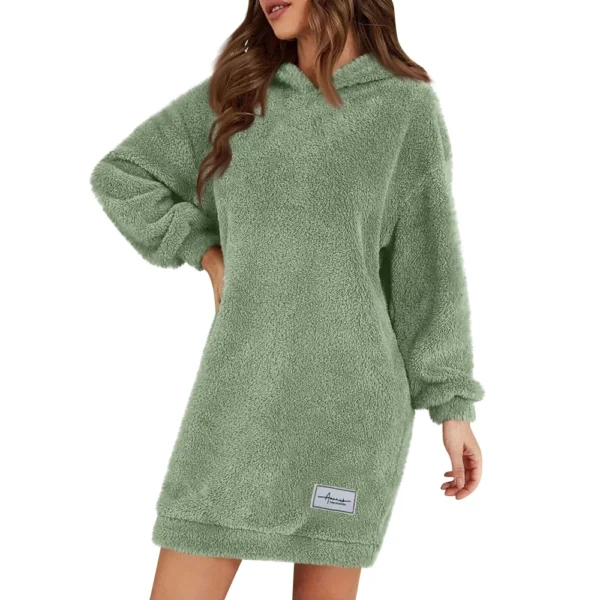 Women's Fashion Hooded Long Sleeve Plush Dress Solid Color Casual Sweatshirt - Image 29