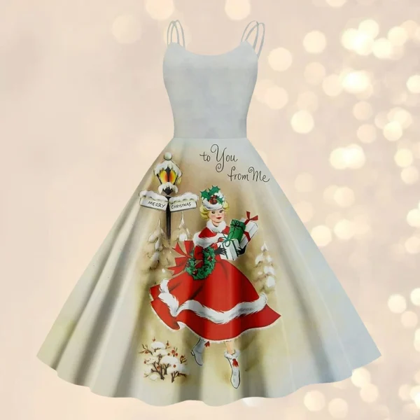 Christmas ladies casual fashion flower print sexy off shoulder punk retro skirt - Image 28