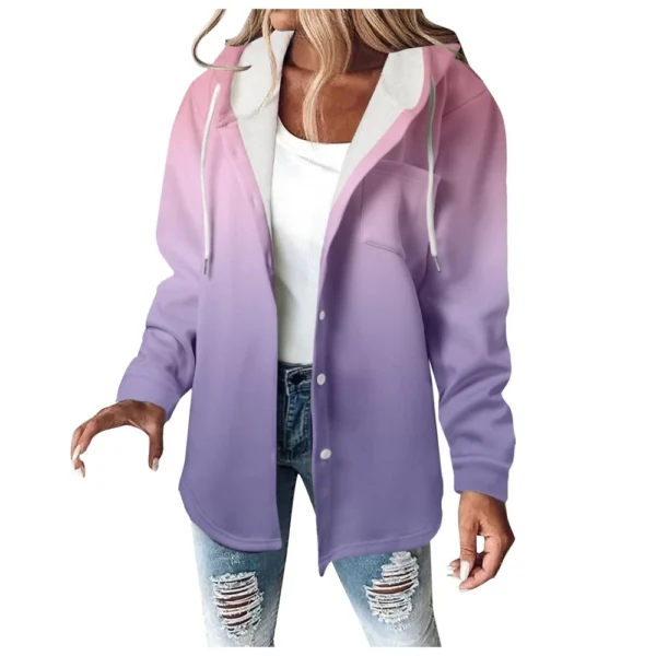 Fleece Hoodies For Women Warm Print Sweatshirt Button Lined Drawstring Hooded - Image 7