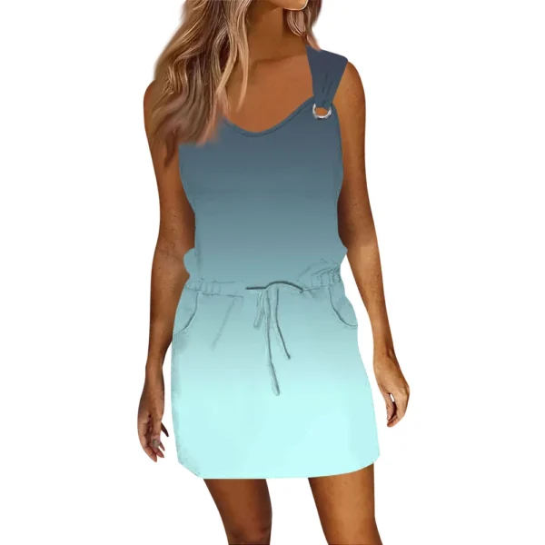 Women's Fashion Casual Printed Sleeveless Drawstring Dress With Pockets - Image 7