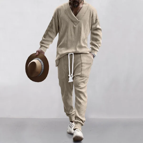 Men's casual trousers V-neck jacquard knit suit - Image 23