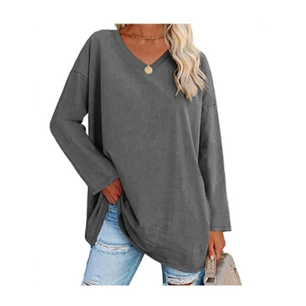 Women's shirt loose collar solid color women's top - Image 13