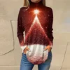 Women's Printed Christmas High Neck Pullover Long Sleeve Casual Fashion T-Shirt - Image 25