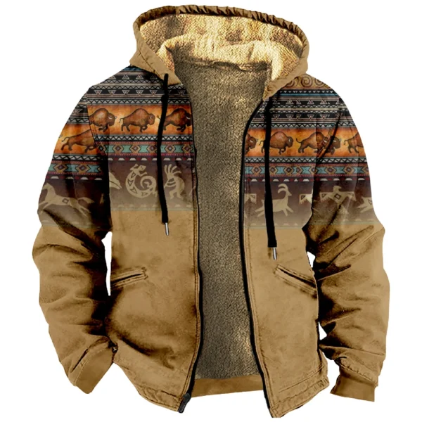 Men's Winter Print Jacket Men's Casual Trend Zipper Hooded Jacket - Image 6