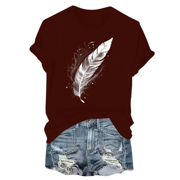 Women's Fashion Printed Casual Pleated Round Short Sleeve T-Shirt Top - Image 29