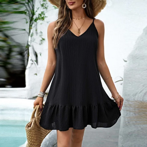 Women's Dress Sleeveless V-neck Loose Casual Temperament Sexy Solid Color - Image 12