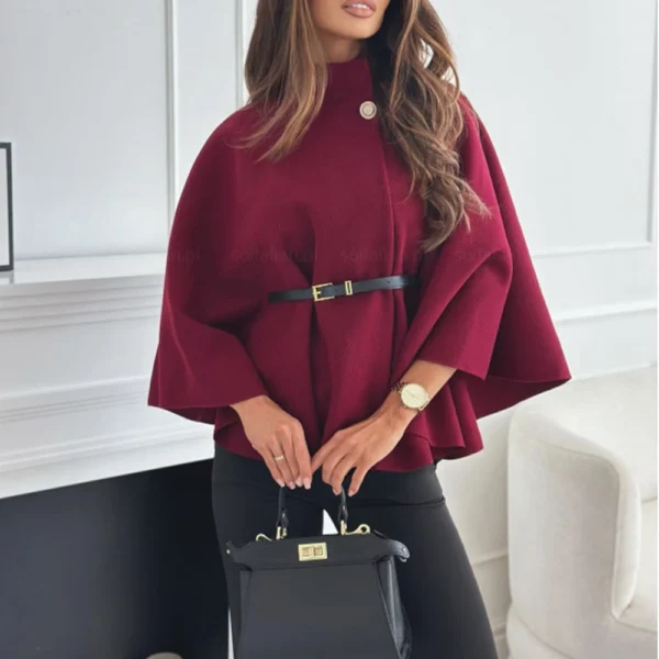 Women's Fashion Solid Waist Tie Woolen Cape Coat - Image 20