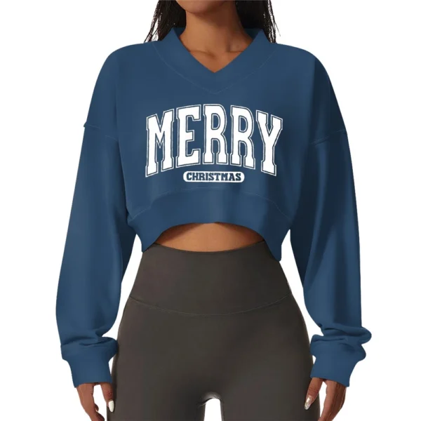 Women's Casual Fashionable Comfortable Padded V-Neck Christmas Printed Long - Image 7