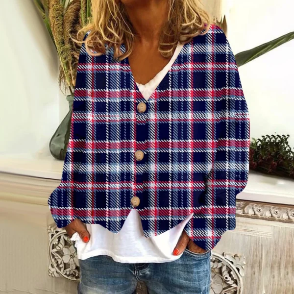Women's Fashion Short Jacket Casual  Plaid Print Single Breasted Plush Top ﻿ - Image 13