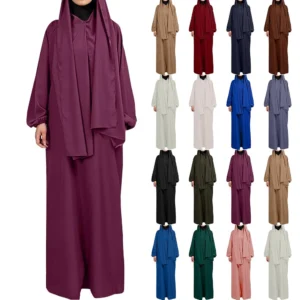 Muslim Women's Solid Color Robe Casual Long Sleeve Tie Waist Dresses