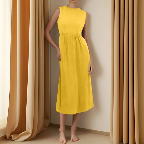 Women's Casual Fashion Round Neck Sleeveless Solid Irregular Hem Midi Dress - Image 37