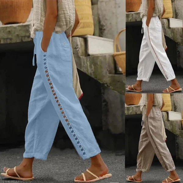 Casual hollow splicing pants women's clothing - Image 2