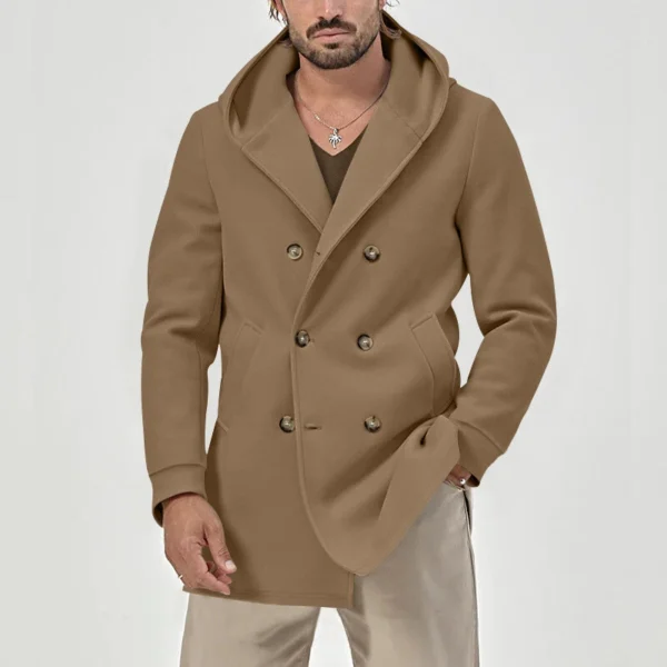 Men's trench coat long lapel hood casual trench coat - Image 25