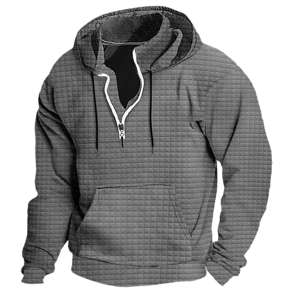 Men's Fashion Checkered Stand-up Collar Zipper Hooded Sweatshirt - Image 26