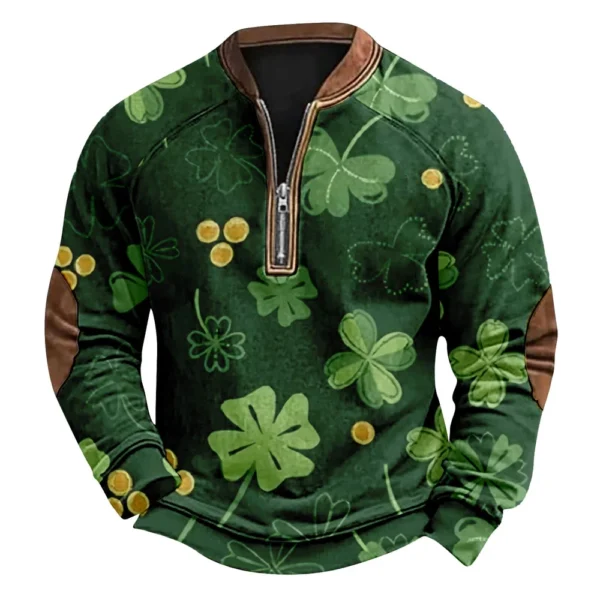 Men's St. Patrick's Day Vintage Casual Zip Sweatshirt Outdoor Casual Top - Image 29