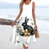 Women's Casual Fashion Round Neck Sleeveless Print Irregular Hem Midi Dress - Image 28