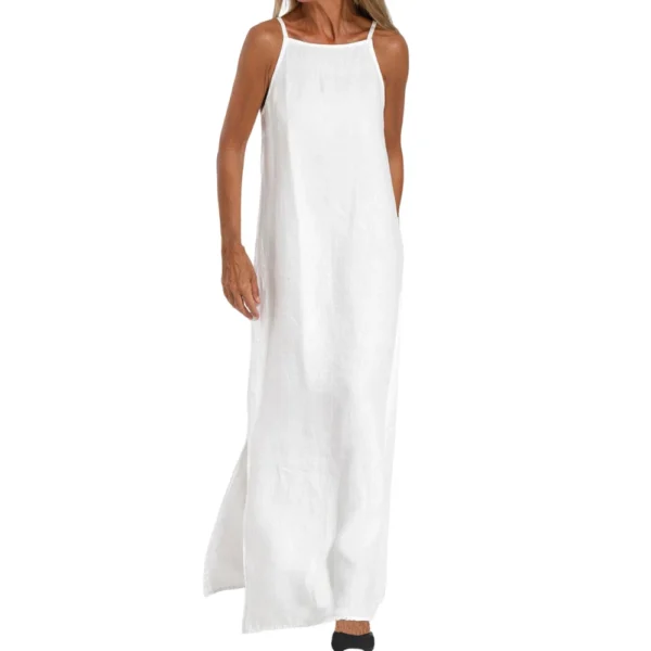 Women's Fashion Casual Loose Cotton Linen Split Sleeveless  Dresses - Image 19