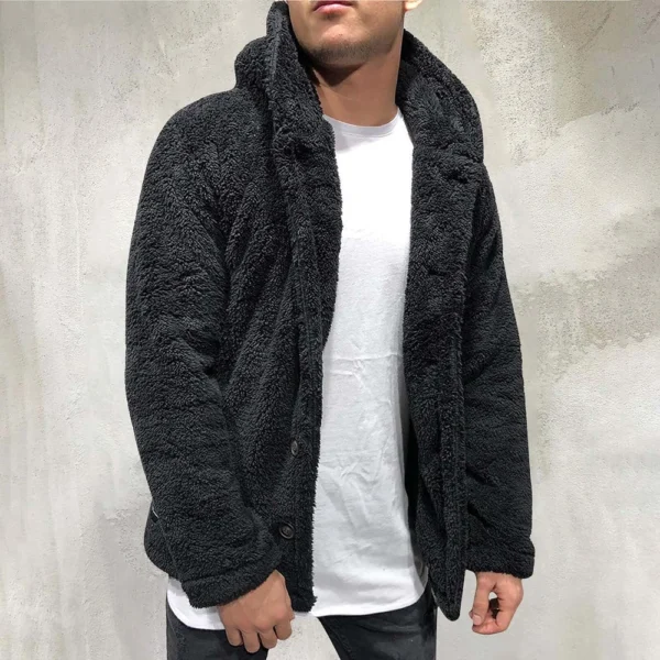 Fall And Winter Men's Solid Color Hooded Fleece Coat Fleece Fashion Trend - Image 16