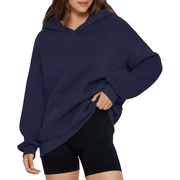 Women's Fashion Spring Hooded Sweatshirt Casual Pocket Top Loose Pullover - Image 41