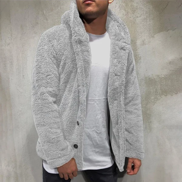Fall And Winter Men's Solid Color Hooded Fleece Coat Fleece Fashion Trend - Image 19