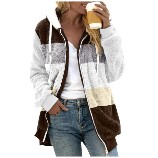 Women's Fashion Stitching Loose Hoodies Long Sleeve Plush Zipper Coat - Image 29