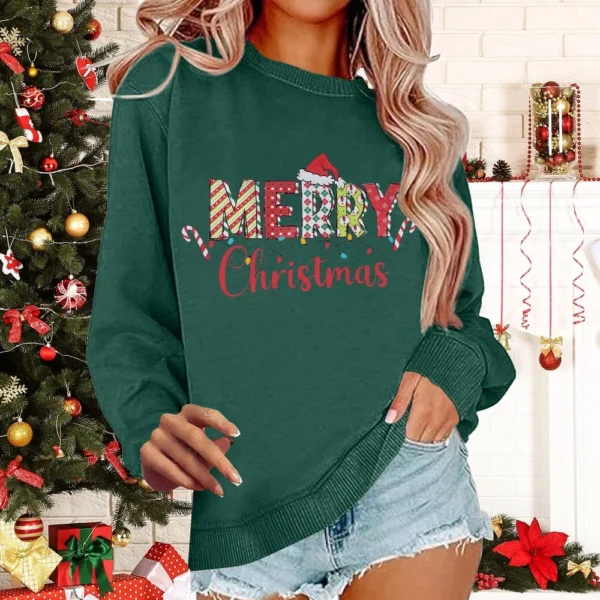 Women's Casual Loose Solid Color Easter Print Round Neck Long Sleeve Hoodie - Image 16