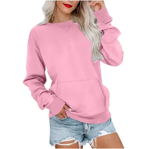 Women's Fashion Solid Color Round Neck Loose Top Long Sleeve Loose Sweatshirt - Image 2