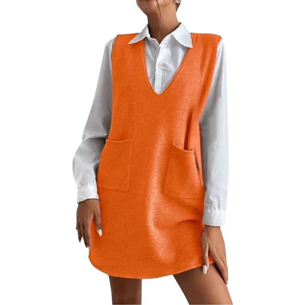 Women's Solid Color Wool Medium Length Double-sided Vest Skirt Sleeveless Dress - Image 35
