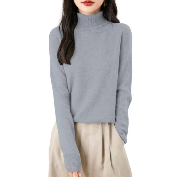 Women's Fashion Turtleneck Pullover Long Sleeve Loose Bottom Knit Sweater - Image 34