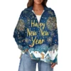 Women's Casual Half Zipper Lapel Christmas Printed Pullover Top Side Slit - Image 23