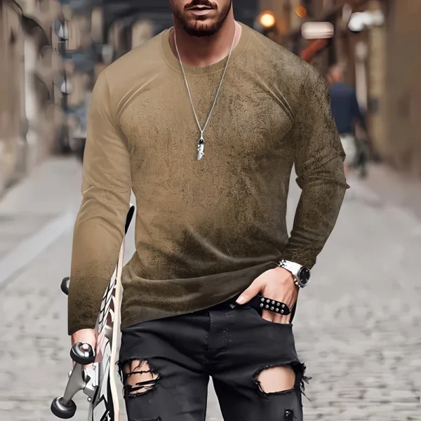 Men's T Shirt O-Neck Clothing Apparel Outdoor Long Sleeve Print Fashion - Image 19