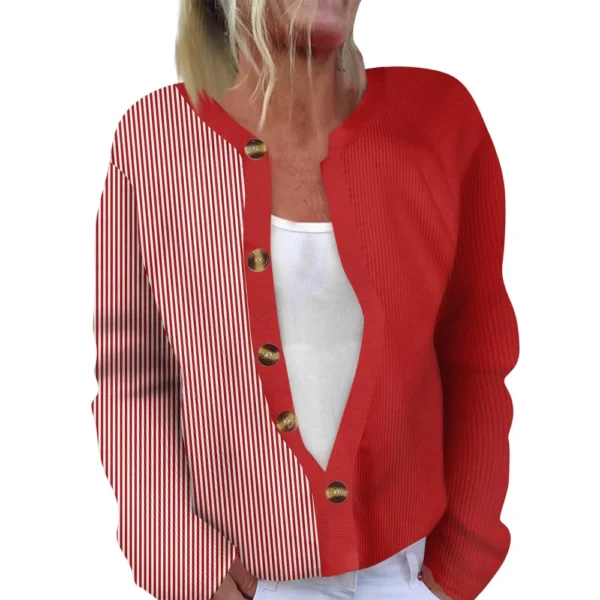 Women's Fashion Long Sleeve  Carnival Color Stripes Print Jacket Cardigan - Image 32