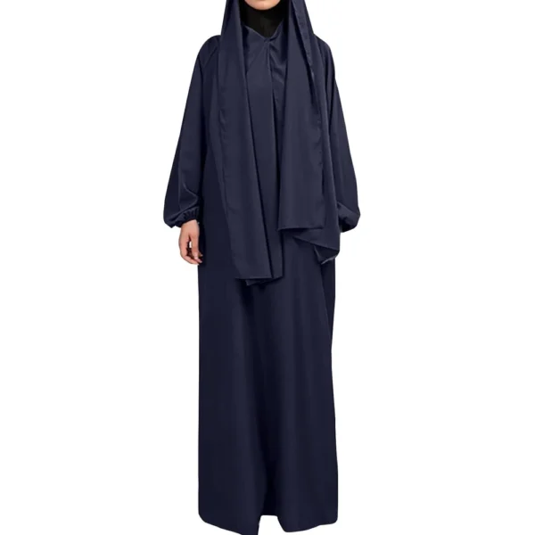 Muslim Women's Solid Color Robe Casual Long Sleeve Tie Waist Dresses - Image 28