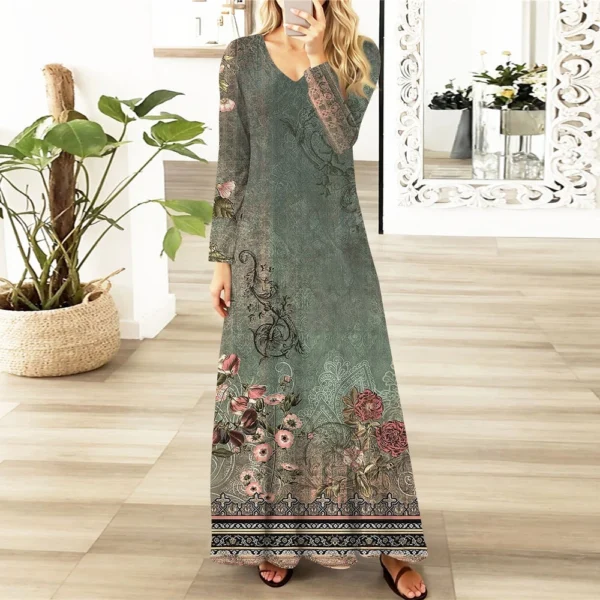 Women's Casual Fashion Long Sleeve Graphic Printed Vintage Long Dresses Fall - Image 13