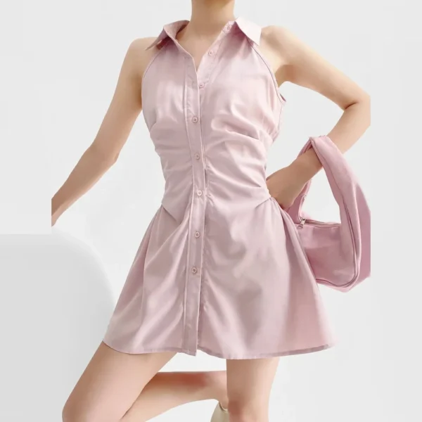 Women's Dresses Lapel Single-breasted Sleeveless Pleated Waist Casual - Image 12