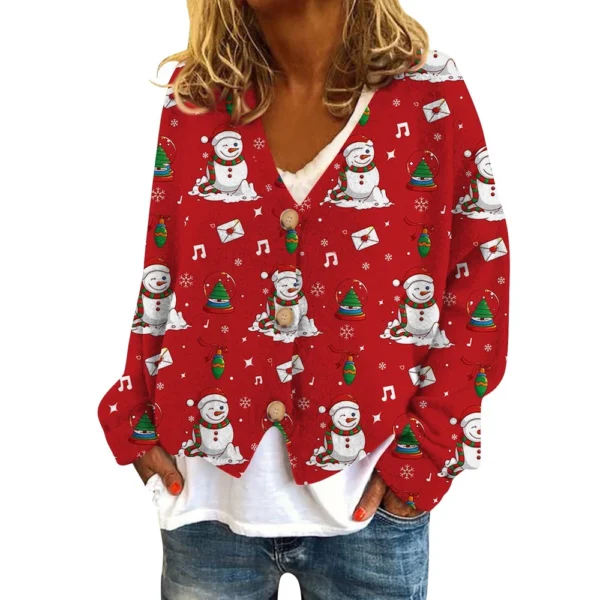 Women's Fashion Short Coat Casual Long Sleeve Printed Single Breasted Plush Top - Image 35