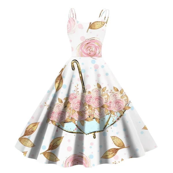 Christmas Ladies Casual Fashion Flower Print Sexy Off Shoulder Punk Retro Skirt - Image 3