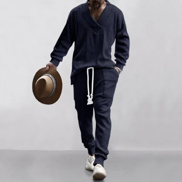 Men's casual trousers V-neck jacquard knit suit - Image 3