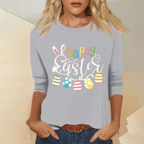 Women's Basic Printed Tops Plus Size 3/4 Sleeve Fashion Easter Casual Pullover - Image 19