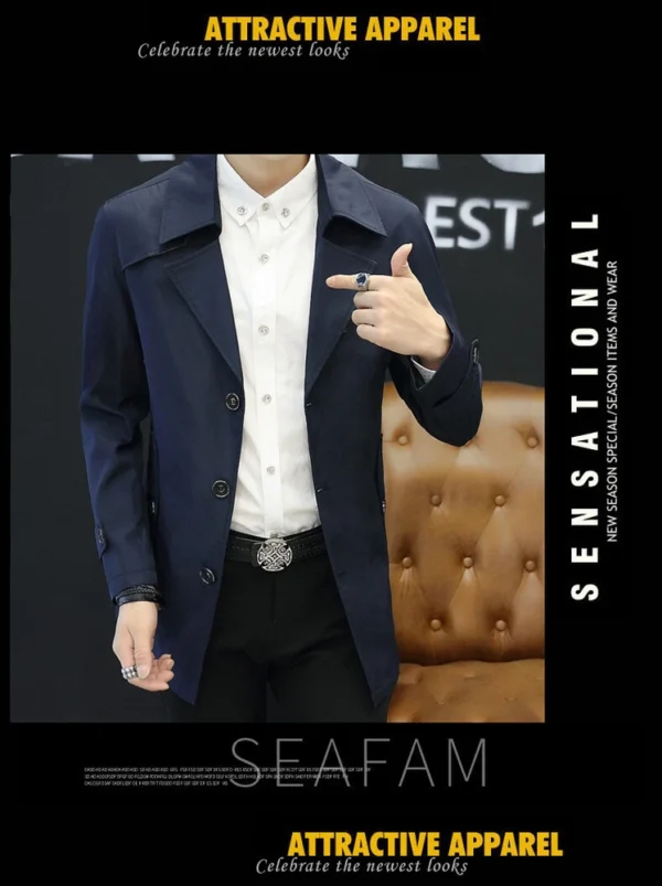 Slim-fit men's mid-length lapel jacket - Image 13