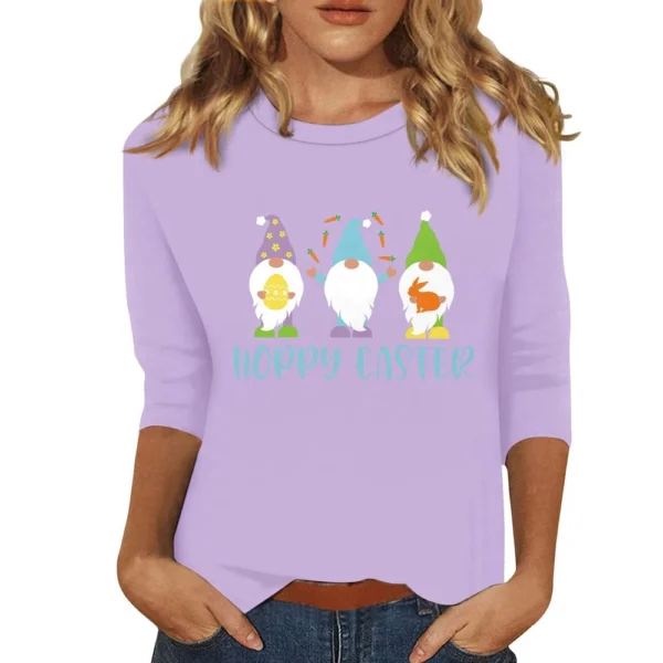 Women's Basic Easter Casual Plus Size 3/4 Sleeve Tops Fashion Printed Pullover - Image 13