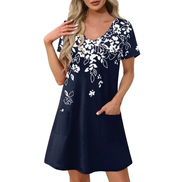 Ladies' Casual And Fashionable V-neck Short Sleeve Printing Mid Length Dress - Image 6