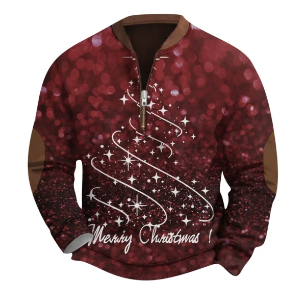 Men's Fashion Casual Half Zipper Neck Loose Long Sleeve Christmas Printed - Image 38