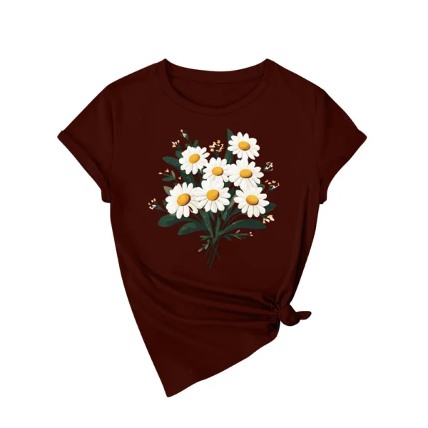 Women's Fashion Daily Casual Short Sleeved Round Neck Printed Loose T-Shirt - Image 3