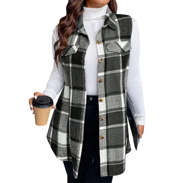 Women's Plaid Sleeveless Waistcoat Fashion Loose Women's Woolen Coat - Image 14