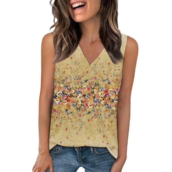 Tank Top Women Casual Printed Soft Summer V Neck Sleeveless Tops - Image 8