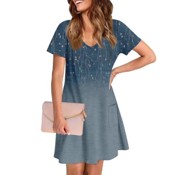Women's Casual And Fashionable V-neck Short Sleeve Printing Mid Length Dress - Image 16