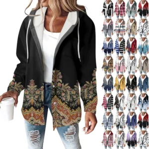 Women's Coat Casual And Fashionable Composite Thick And Warm Printed Hooded