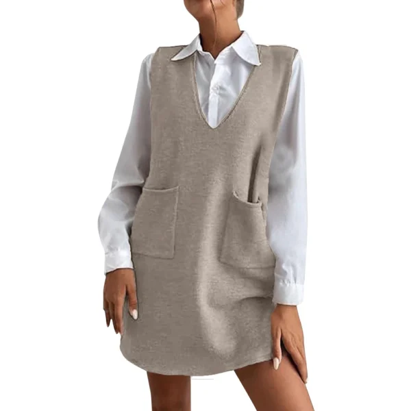 Women's Solid Color Wool Medium Length Double-sided Vest Skirt Sleeveless Dress - Image 10