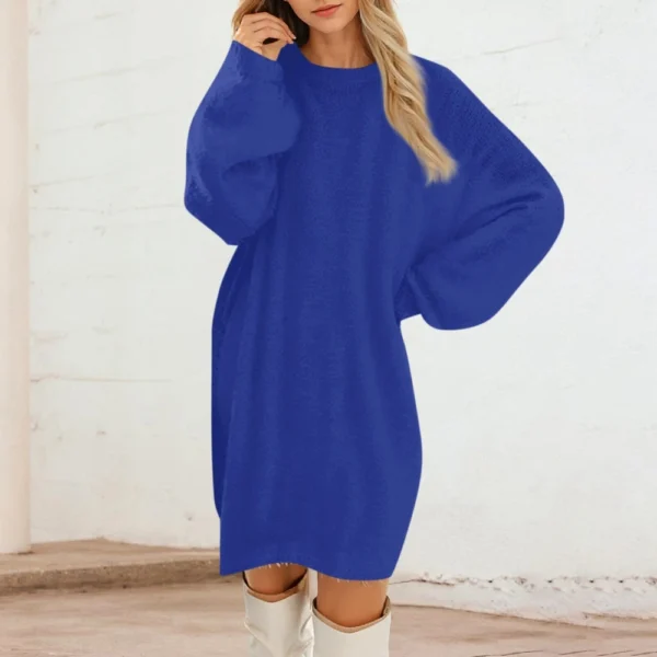 Women's Round Neck Casual Long Sleeve Plush Solid Color Dresses - Image 16